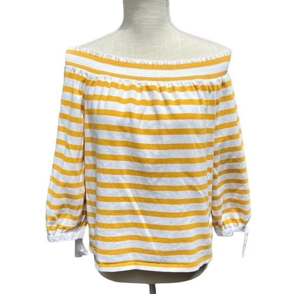 J. Crew Yellow and White Striped Off-Shoulder Blouse - Picture 3 of 12